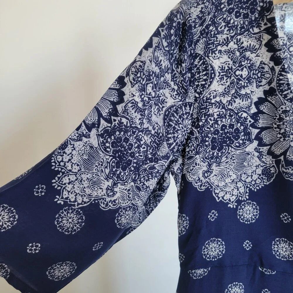 Biubiu Women’s Long Wrap Short Sleeve Navy Blue Boho Bohemian Maxi Dress (Size: - Picture 6 of 15